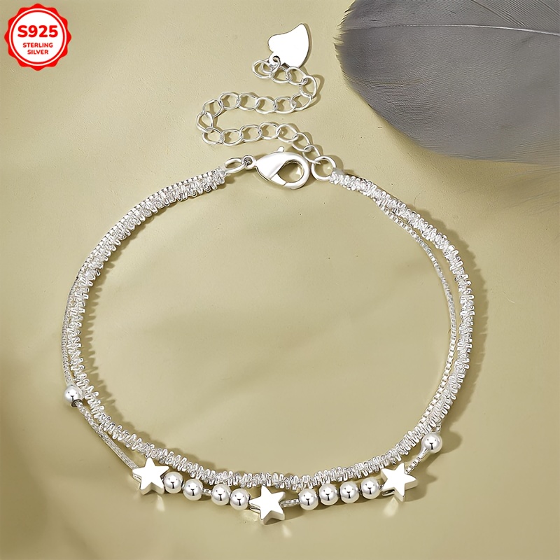 925 Silver Star & Bead Bracelet Low Allergy Anti Tarnish Valentine's Gift